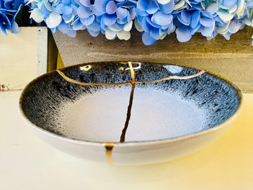 Kintsugi Gold Repair Large Reactive Crackle Bowl
